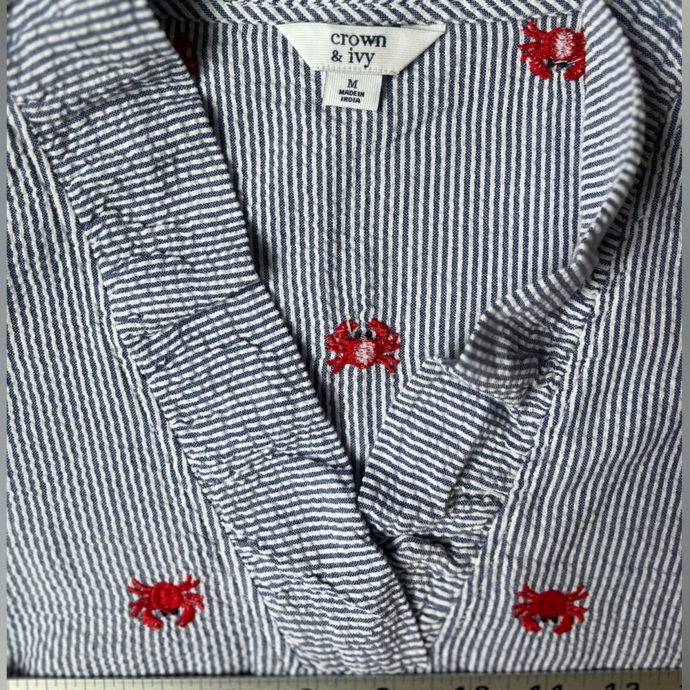 crown & ivy Blue and White Striped Sleeveless Blouse with Red Crab Embroidery - Picture 7 of 8